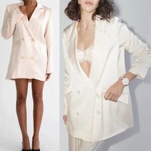 NWT Rumored BlushPink Satin Double Breasted James Blazer Dress Champagne Size XS